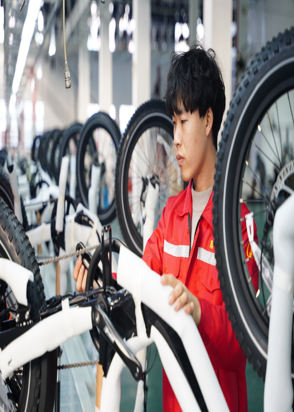 Ebike assembly line workers.